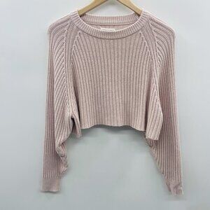Aeropostale Womens Size XS Ribbed Long Sleeve Cropped Sweater in Light Pink